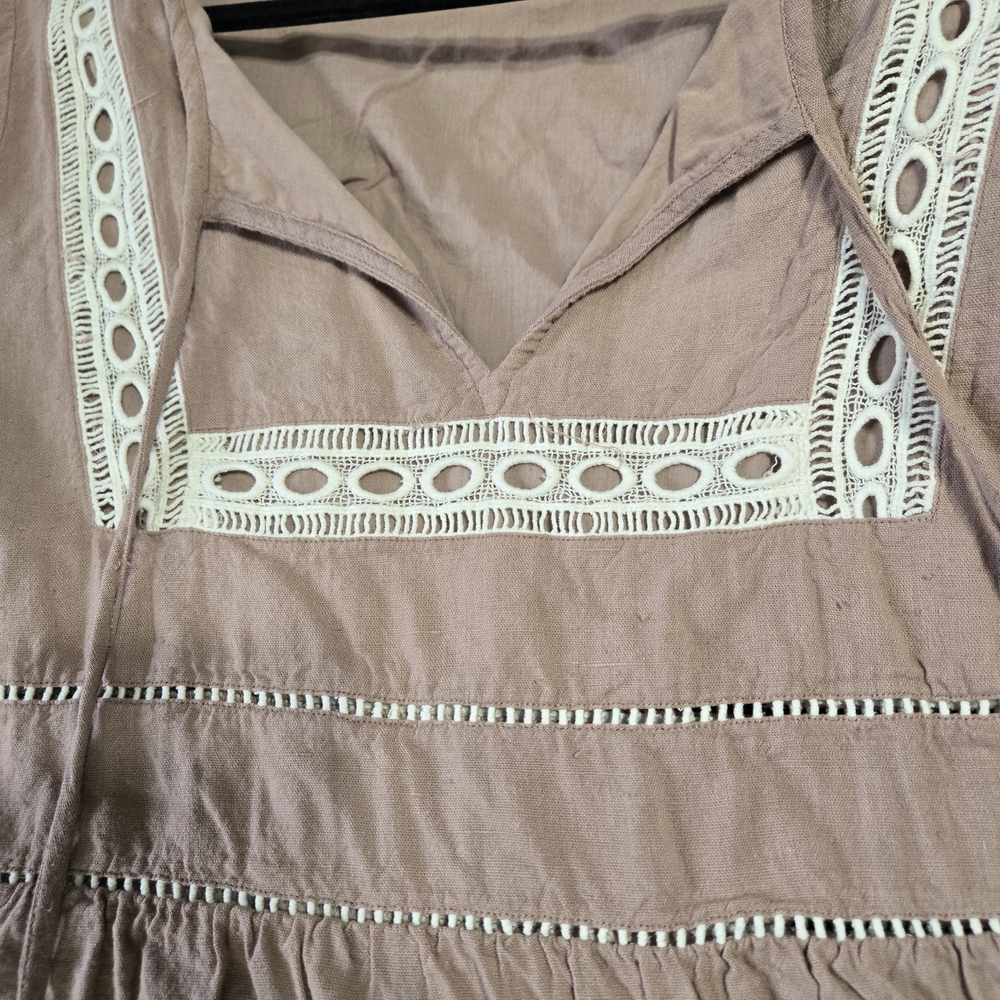 Show Me Your Mumu M Mauve Tasseled Pom-Pom V-Neck Bell Sleeve Tunic Blouse - Picture 4 of 7